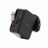 Kelioninis įkroviklis X-ONE ChargeGo GaN 65W su ištraukiamu kabeliu ir USB C prievadu - juodas