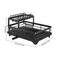 Kitchen Cabinet Dish Drying Rack Storage Stainles Steel Organizer Kitchen Counter Drainer With Drainboard Cutlery Storage Holder XL black