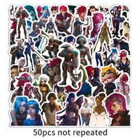 50 League of Legends Arcane Cartoon Stickers: Game Characters for Scooters & Laptops gray