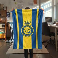 1Pc Al Nassr FC Print Flannel Blanket High Quality Warm Comfortable Cover for All Seasons Perfect for Gifts Home Decor 80cm x 120cm yellow