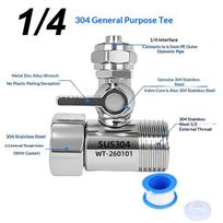 RO Feed Water Adapter 1/2 to 1/4 3/8 Inch with Shut Off Valve Anti Leak Design for Kitchen Water Filtration System gray