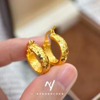 Xiaohongshu's same style crushed ice 9999 24K real gold earrings, earrings for women, fashionable versatile ear jewelry gift auksas