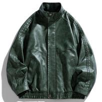 Amerikietiško retro stiliaus vyriškas odinis švarkas Vyriškas gatvės stiliaus laisvas kasdienis su stovinčia apykakle Motociklininko odinis švarkas Gražus M gray