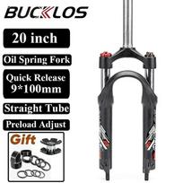 BUCKLOS Bike Fork  20 Inch Suspension Oil Spring Bicycle Front Fork MTB 9*100mm Quick Release Disc Brake Cycling Fork Bike Parts black