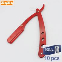 ZqZq 10 Shaving Blades Or Straight Edge Razor Haircut Beard Eyebrow Shaving Tool Manual Depilation Razor Hairdresser Trimming raudona