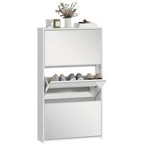 Įėjimo koridoriaus batų spintelė su 3 durelėmis ir veidrodžiu Siaura batų spintelė 9 poroms batų 65x17x114,5 cm Balta 65 x 17 x 114.5 cm
