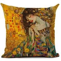 Gustav Klimt Art Theme Decorative Cushion Cover Classic Retro Style Beautiful Women Print Square Durable Linen Throw Pillow Case 45cmx45cm(18x18Inch) black