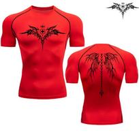 Angel Sword Men's Black Compression Short-Sleeve Fitness Shirt - Quick Dry, Muscle Support, Sun Protection XL red