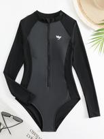Women's Swimsuit Long Sleeve Surfing Suit Zipper Style Swimsuit One-piece Swimsuit  Printed  Bikini M juoda