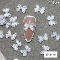50Pcs White Ribbon Parts Ribbon Decorations For Nail Charms Flat Back Nail Figures Tie Resin For Diy Charms Manicure Accessories gray