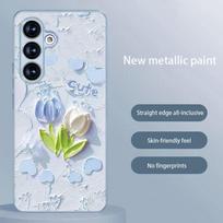 Tulip Oil Painting Glass Phone Case for Samsung Galaxy S25 FE/S23+/S24 Ultra Samsung Galaxy S10 Plus gray