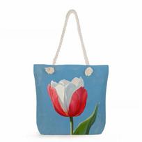 Tulip flowers print thick rope single-shoulder beach bag 7356 gray