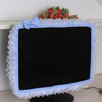 Nėrinių audinio kompiuterio rėmo uždangalas, monitoriaus ekrano apsauga nuo dulkių su elastine kišenėle rašikliui, kaspinas, namų dekoracijos 17-22 inches mėlyna