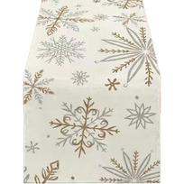 Winter Table Runner Tablecloth with Snowflake Pattern in White and Gold for Holiday and Event Decoration 33X93cm white