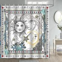 Bohemian 3D Shower Curtain, Indian Mandala Flower Green Blue Chic Color Modern Pattern Bathroom Fabric Home Decor Shower Curtain W60H190(CM)-1 Pcs gray