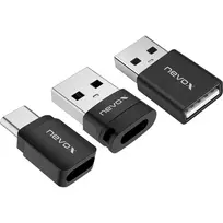 NEVOX Data Blocker (3 vnt.) – USB-A vyriškas į moterišką adapteris tik įkrovimui, apsaugo nuo duomenų vagystės, juodos spalvos