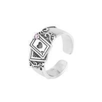 Adjustable Open Ring Women Men Sterling Poker Card Design Vintage Geometric Finger Fashion Statement Jewelry Adjustable Open Band white