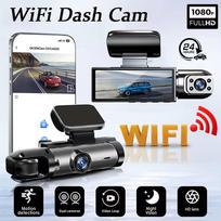 Nauja 1080P WIFI dvigubos kameros vaizdo registratorius automobiliams, priekinė ir vidinė, automobilio kamera su IR naktiniu matymu, cikliniu įrašymu, plataus kampo automobilio DVR kamera Wifi Dual Lens