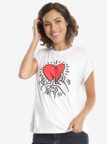 Keith Haring HEART ART Women039s Girls T-Shirt NWT Licensed amp Official S beige