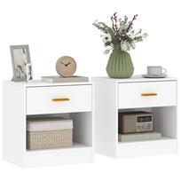 Set of 2 bedside tables, night table with 2 drawers and open shelves, modern style, 39 x 28 x 41 cm, white 39 x 28 x 41 cm