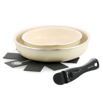 Greenpan 4 dalių puodų ir keptuvių rinkinys su nuimamomis rankenomis, suderinamas su IH ir dujomis, baltas [Click Chef] keraminė danga, be PFAS, be kenksmingų beige