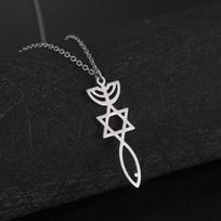 Žydų Izraelis Žuvis Dovydo žvaigždė Menora Pakabukai Karoliai Nerūdijančio plieno Mesijinis antspaudas Amuletas Karoliai Moterys Vyrai 45-50cm black