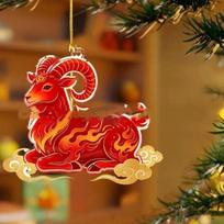 Acrylic Chinese Zodiac Goat Hanging Ornament Auspicious Red Gold Design For Spring Festival New Year Home Decoration C red