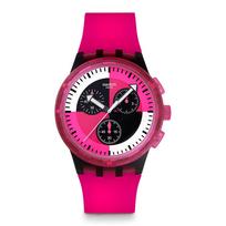 NEW CHRONO PLASTIC FUCHSIA LINES Watch SUSB110 Unisex Adult Pink [Swatch] black