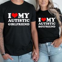 Aš myliu savo autistišką merginą/vaikiną T-shirt Atitinkantys poros viršutiniai drabužiai Autistiški moterys vyrai T-shirt'ai Jo ir jos Unisex marškinėliai XXL white