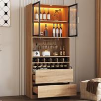 Bathroom Cabinet, Liquor Cabinet, Display Case Display Cabinet with Glass Doors and Lighting 180 CM 80 x 40 x 180 cm natūrali