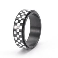 Checkered Fidget Ring - 18K Gold Plated Stainless Steel Rotating Spinner Jewelry, Anxiety & Stress Relief Gift for Women Men 6 juoda
