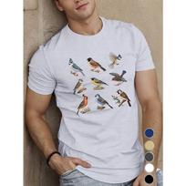 European Size Men's Vibrant Bird Pattern T-Shirt - Casual Short Sleeve, Breathable Polyester, Summer Top S balta