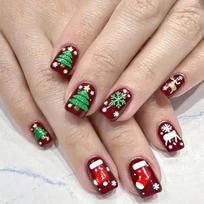 24Pcs Press on Nail Tips Gold Foil Striped Christmas Snowflake Square Artificial Fingernails Set 1 brown