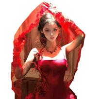 French Lace Bridal Veils Punk Wedding Veils Hair Styling Accessory For Bride Formal Occasion Photography Props Accessory red