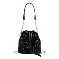 Women Drawstring Bucket Bag Tote Shoulder Handbag Clutch Bag Reversible Mermaid Sequin Chain Crossbody Handbags Holiday Gifts violetinė