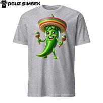 Spicy Fiesta Unleashed! Happy Chili Pepper Graphic Tee, Sombrero Included! S gray