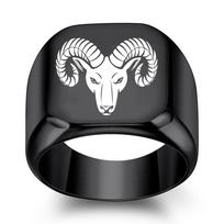 European American 18MM Laser-Engraved Bull Head Stainless Steel Retro Ring for Men Size 9 black