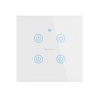 SLS EU 4 Gang Smart Switch Glass Touch Panel WIFI Wall Light Single Live Wire Remote Control Google Alexa Compatible 10A 240V 86*86*35mm&Eu Standard balta