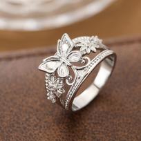 Luxurious vintage creative butterfly flower ring copper material lady fashionable individual ring accessory jewelry gift 10 white