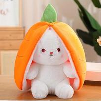 Bunny Plush Doll Toy Pillow, Reversible Carrot Strawberry Bunny Stuffed Animal with Zipper, Cute Rabbit Decoration for Kids orange
