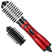 One Step Rotating Hot Air Brush Hair Dryer Comb 2 Gears Electric Styler Straightener Curler with 2 Replaceable Heads 100V-240V EU Plug raudona