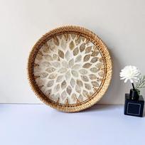 Rankų darbo rotango padavimo padėklas Namų dekoras Boho stalo padėklas Naujas apvalus pintas padėklas C1 21.5*3cm