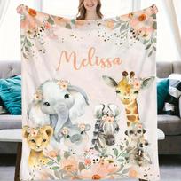 Customizable Soft Flannel Throw Blanket with Cute Animal Prints - a Cozy And Warm Personalized Gift, Suitable for All Seasons, Perfect for Sofas Or 75X95CM beige