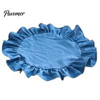 French Style Table Decor for Dessert 15 Inch Boho Fabric Placemat, Rustic Farmhouse Round Ruffle Place Mat, Decorative Pads Home Washable Scalloped Round brown