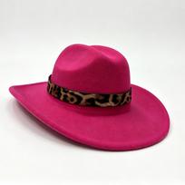 Leopard Hat Band Western Cowboy Hat Curved Brim Dress Hat New Fedora Hat  Fall Winter Outfit rožinė raudona spalva
