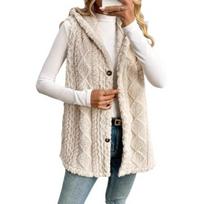 Women's Sleeveless Hoodie Coat Button Down Faux Fur Fuzzy Coat Oversized S abrikosas