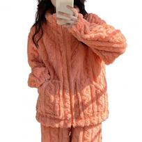 Moterų pižama Jauki žiemos pižamos komplektas su stovinčia apykakle, užtrauktuku, storas koralinis vilnos namų drabužis, unisex, naktims L oranžinė