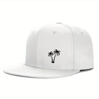 Palm Tree Graphic Black Flat Brim Baseball Cap Unisex Polyester Street HipHop Snapback Hat Outdoor One Size white