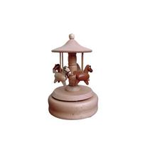 Handmade Wooden Carousel Music Box Ornament - Creative Birthday Gift for Girls gray