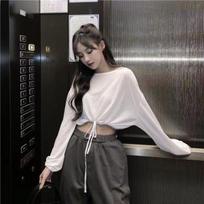 Women's Spicy Jazz Dance Long-Sleeve Crop Top with Drawstring for Autumn One Size